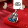 S990 Sterling Silver Cloisonné Carp Pendant Necklace, Enamel Hollow Carved Money Bag Design for Women.