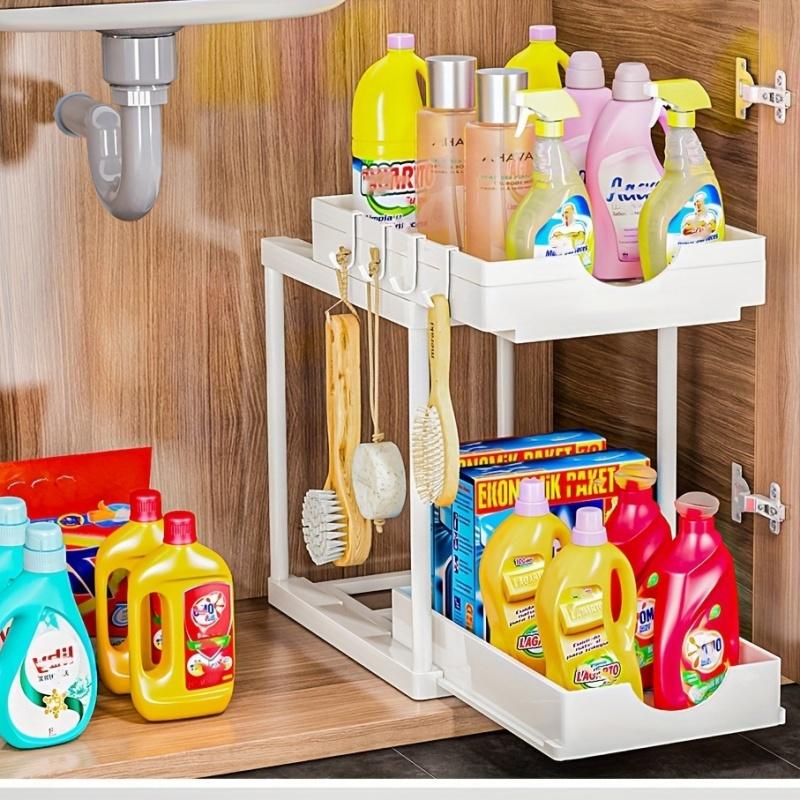 2-х уровневый органайзер под раковиной выдвижной шкаф корзина органайзер ящик стеллаж для хранения под раковиной с крючком органайзер для ванной комнаты и кухни 3929₽