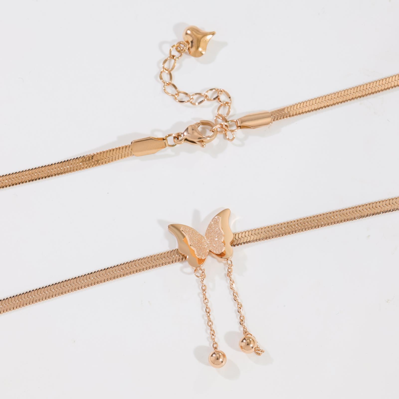Titanium Steel Matte Butterfly Necklace Cold Wind Flat Titanium Steel Snake Bone Chain Collarbone Chain Necklace Decoration Does Not Fade