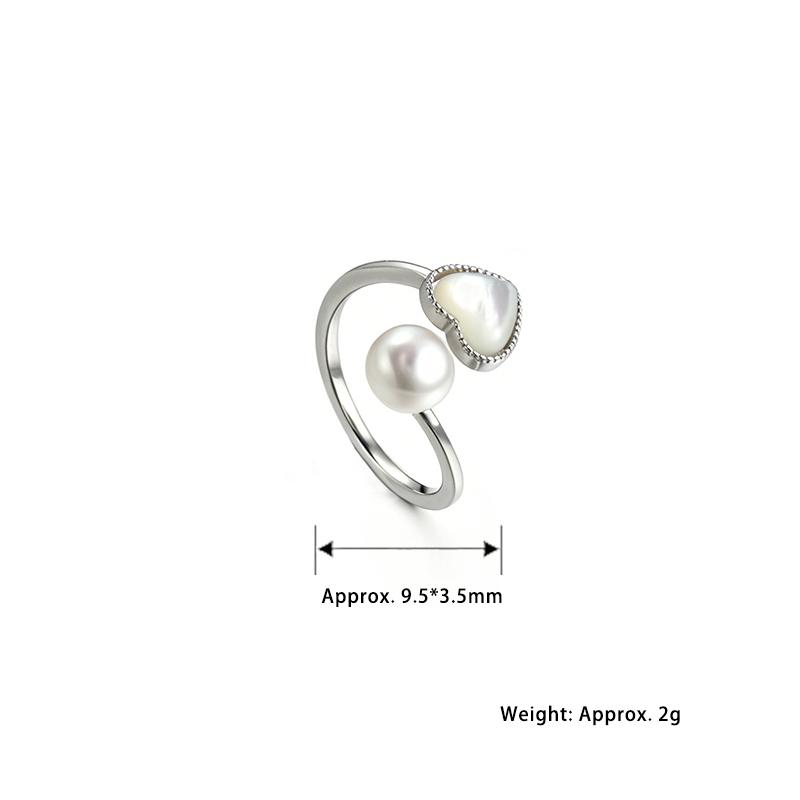 SA Jewelry  Open Adjustable Ring Heart  Shell & Natural Freshwater Pearl  Alloy Dainty Classic Women Finger Ring