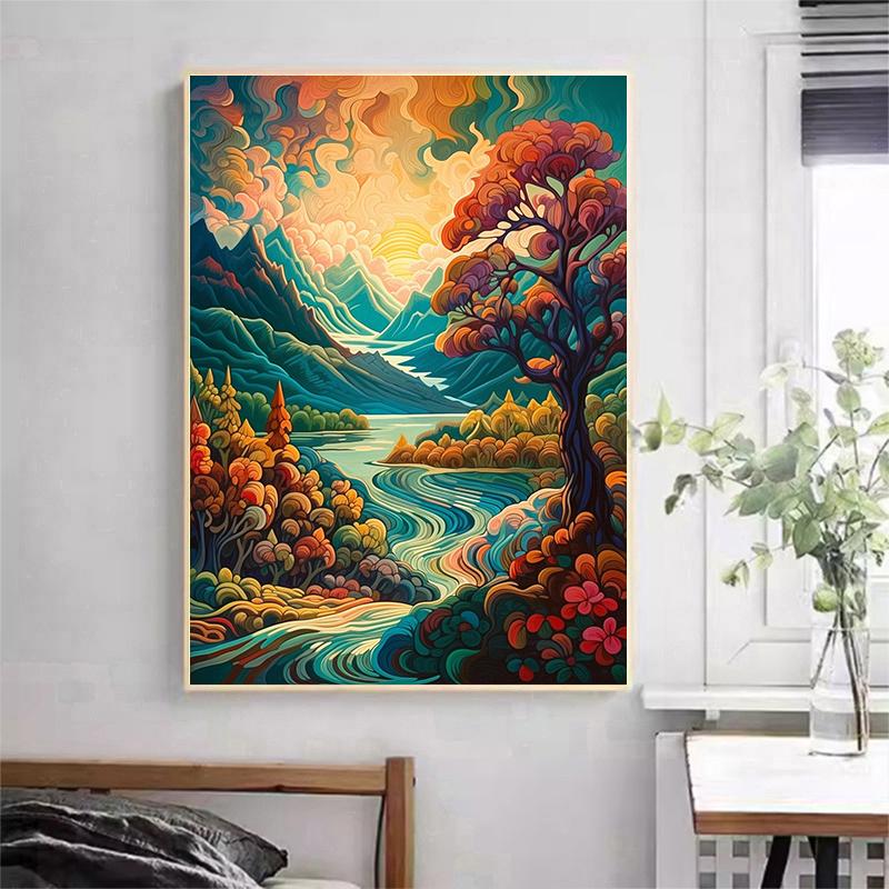 5d DIY Diamond Painting Cross Stitch Abstract Autumn Scenery Diamond Embroidery Mosaic Full Round Drill Home Decor Arts