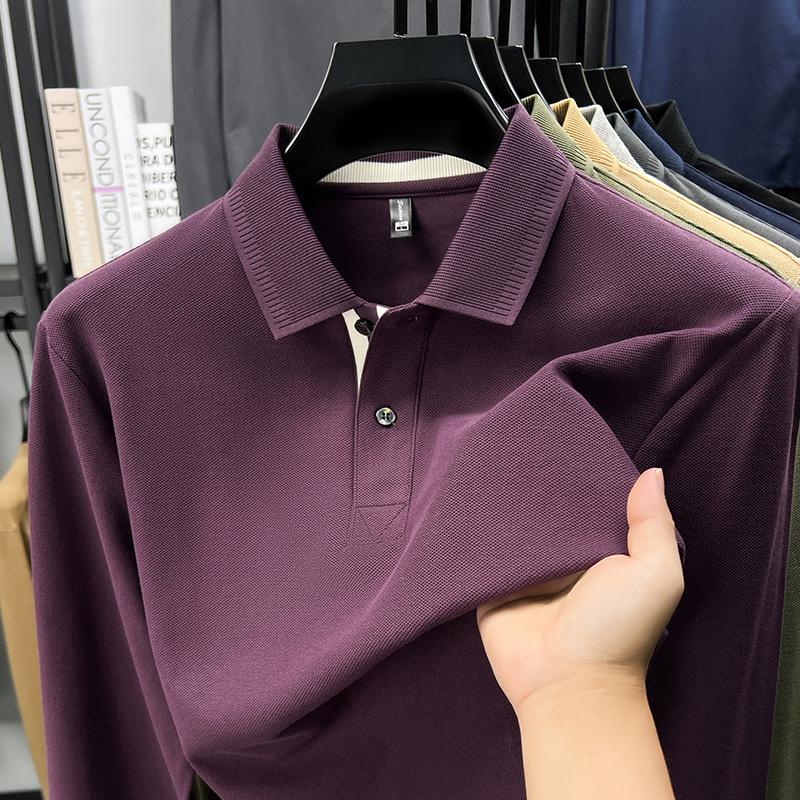 100% Cotton Luxury Polo Shirt Long Sleeve Men'S Classic Simple Solid Color Business Casual Spring Autumn Comfort Premium T-Shirt