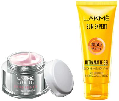 LAKMÉ Absolute Perfect Radiance Verhelderende Lichte Crème Met Niacinamide & Microkristallen, 50G & Lakme Sun Expert Spf 50 Gel, 50 G