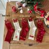 Songmu Pine Warm Velvet Red Christmas Socks with Bow