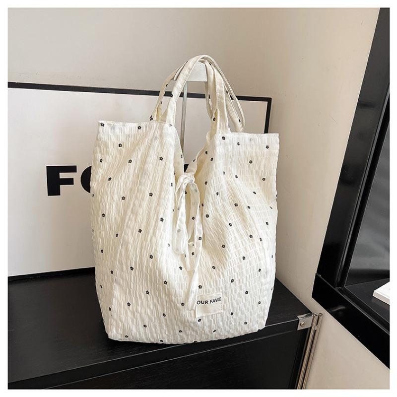 

Large capacity polka dot canvas bag new lazy wind commuter shoulder tote bag underarm bag бежевый