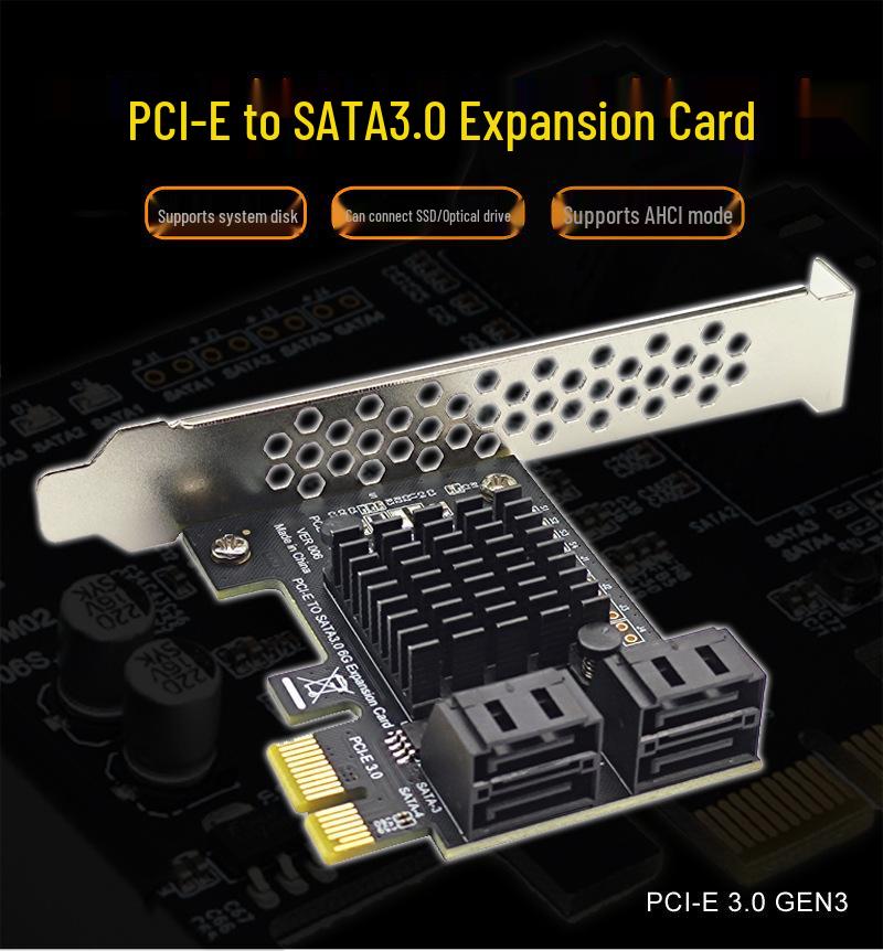 PCI-E GEN3 to 4-Port SATA 3.0 Expansion Card 6G, IPFS Hard Drive Adapter with ASMedia ASM1064 Controller.