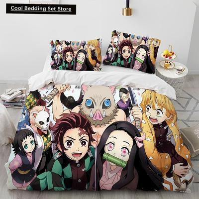 Demon Slayer Yatak Takımı Kamado Nezuko Nevresim Takımı Yatak Örtüsü Yastık Kılıfı King Queen Full Tek Boy Yatak Örtüsü Çocuk Genç Hediye
