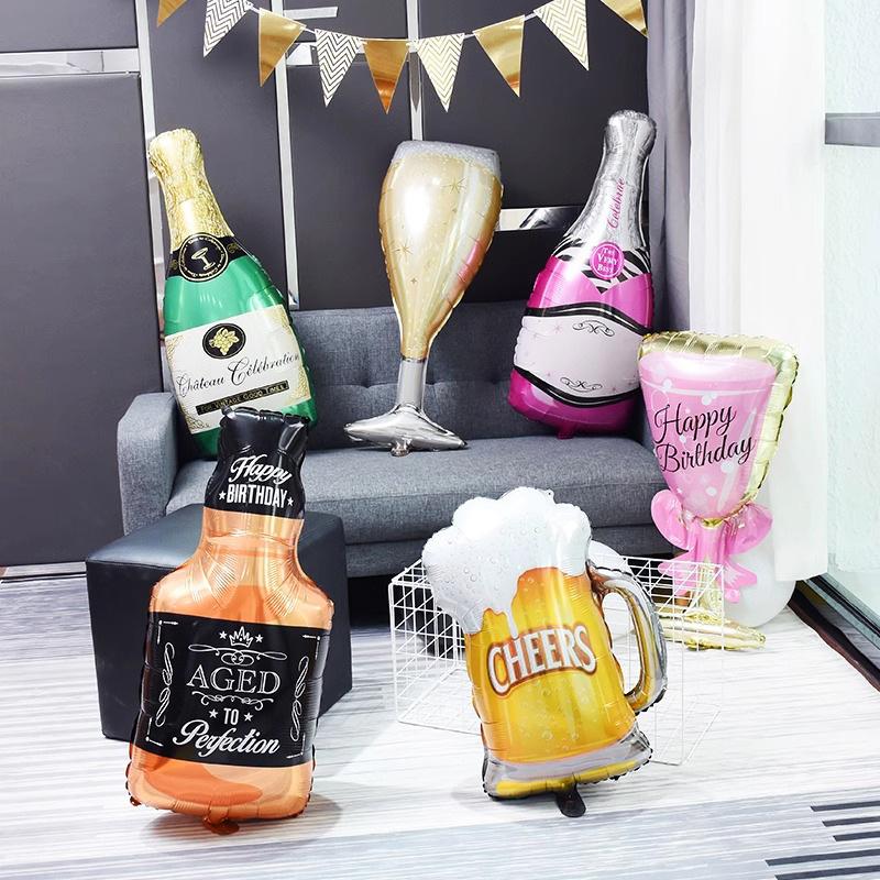 Birthday Decoration Anniversary Background Wall Decoration Holiday Supplies Champagne Wine Bottles Wine Glasses Aluminum Film Balloons