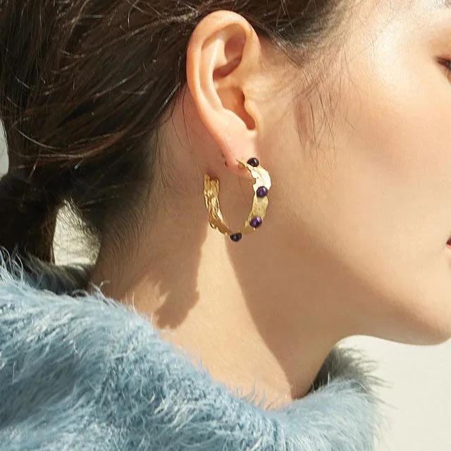 Hoop Stone Earrings (Deep Blue)