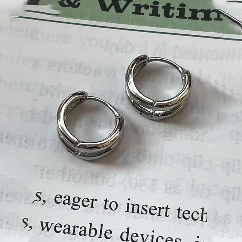 No need to pick plain rings, ear buckles, women's rings, earrings, versatile, cold wind geometric earrings, tide double rings, stacked earrings