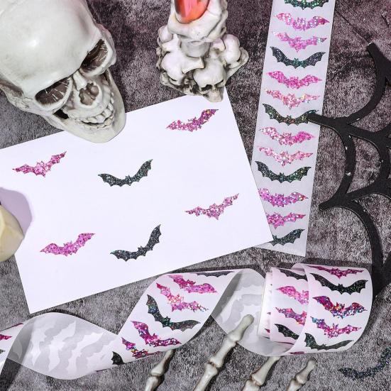 500 Pcs Halloween Bat Sticker Rolls Sparkly Pink Black Bat Decals Reusable Laptop Stickers for Coloring Book Scrapbook Envelope Journal Decor
