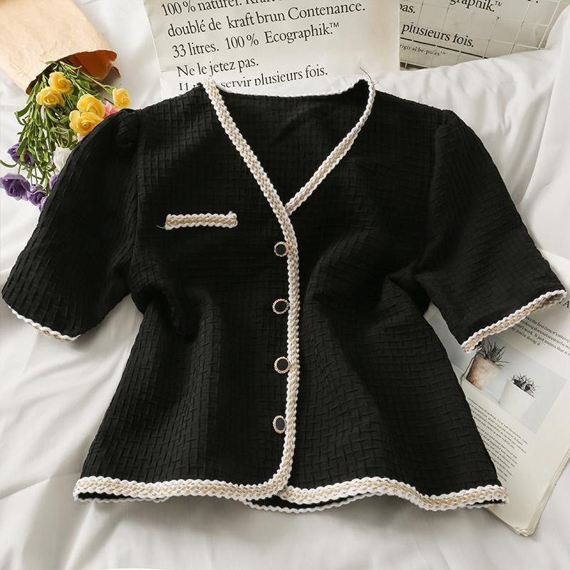 Letní dámská kostkovaná crop košile s krátkým rukávem, ženský temperament, tenká, všestranná, zkrácený top, bunda s polovičním rukávem