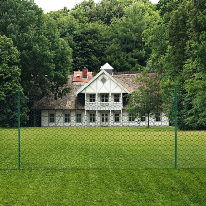 Clôture en grillage métallique - Maison Exclusive - 25 x 2 m - Acier enduit PVC vert - Poteaux 1,34/1,28 m