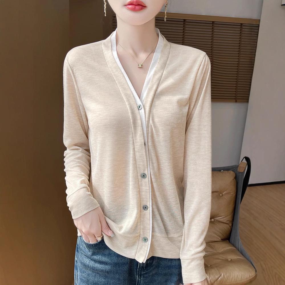 

Женский облегающий кардиган и вязаный топ из двух частей с V-образным вырезом в стиле пэчворк XL (120-135 jin)