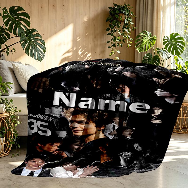 Custom Name Personalized Damon Salvatore Print Blanket, Home Decor, Bedroom, Sofa, Camping, Couch, Gifts for Birthday Christmas