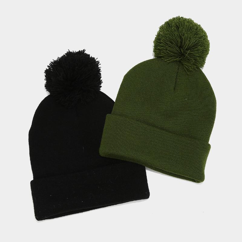 Chapeau d'hiver chaud en tricot avec pompon couleur unie pour hommes femmes extérieur