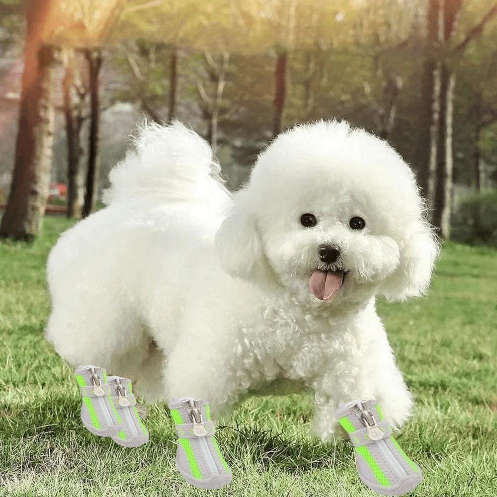 Set da 4 Pezzi Scarpe Traspiranti in Rete per Cani Antiscivolo Protettive Scarpe per Cani Domestici Resistenti all'Usura con Cerniera Copriscarpe in Rete per Animali Domestici