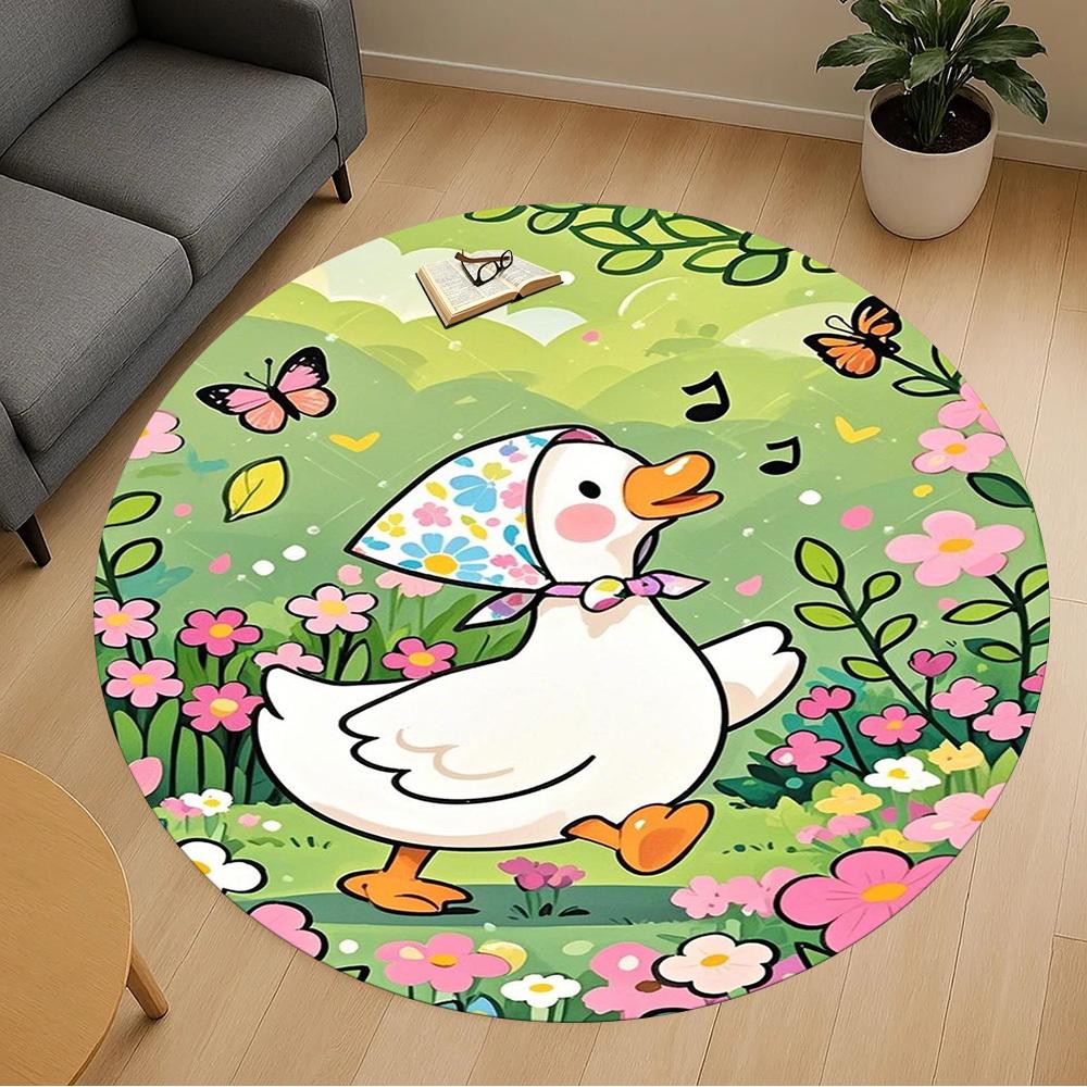 1PC Duck Garden Flowers Round Chair Mat Area Rug - Non-Slip, Floor Mat for Office, Bedroom, Home Decor Christmas Gift C0528063