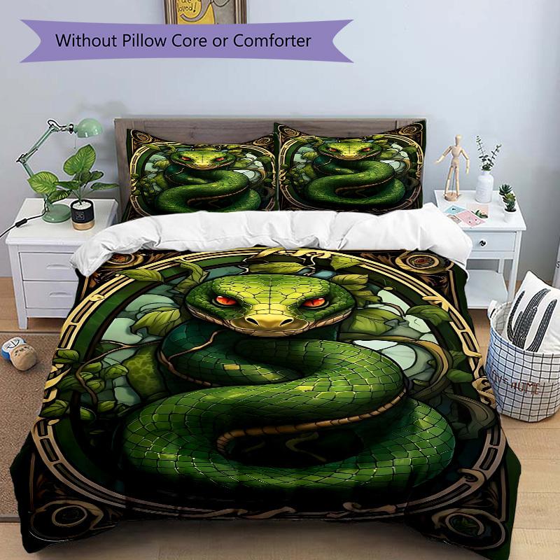 3pcs Serpent Ornament Duvet Cover Set - Machine Washable, Includes 1 Cover and 2 Pillowcases, No Core Included Yy251013067