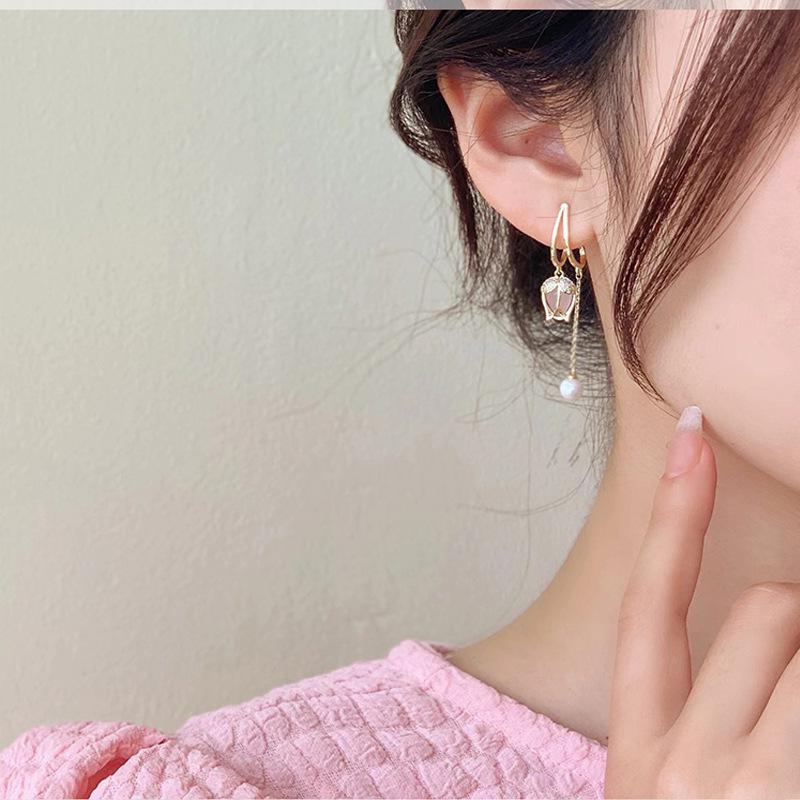 Rosa Tulpenperlen Quastenohrringe für Damen - Elegant, vielseitig, märchenhaftes Design