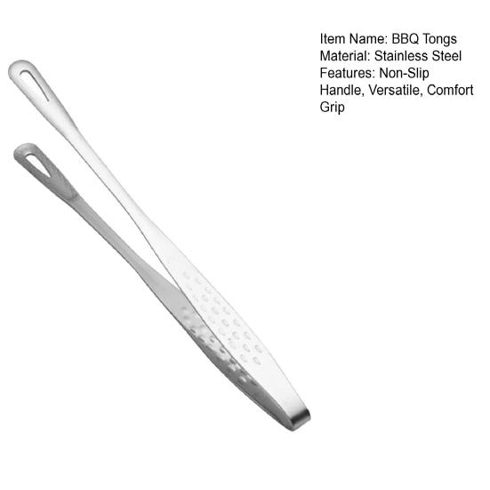 Stainless Steel BBQ Tongs Heavy Duty Cooking Tongs with Hollow Oil-Draining Head Kitchen Food Tweezers Metal Barbecue Tongs for Korean Grill & Steak