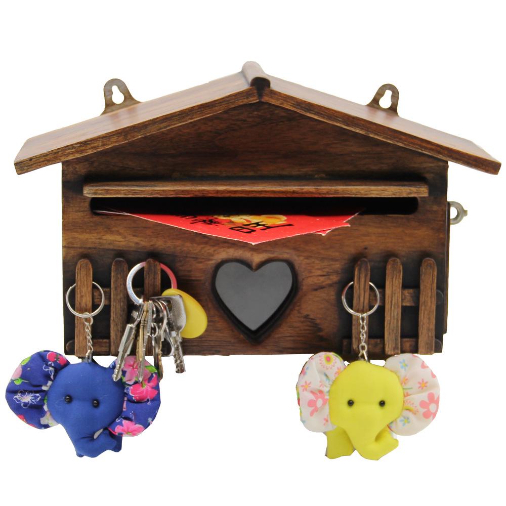 

Thai Style Antique Wooden Heart Wall Ornament with Lock and Fence Length 31