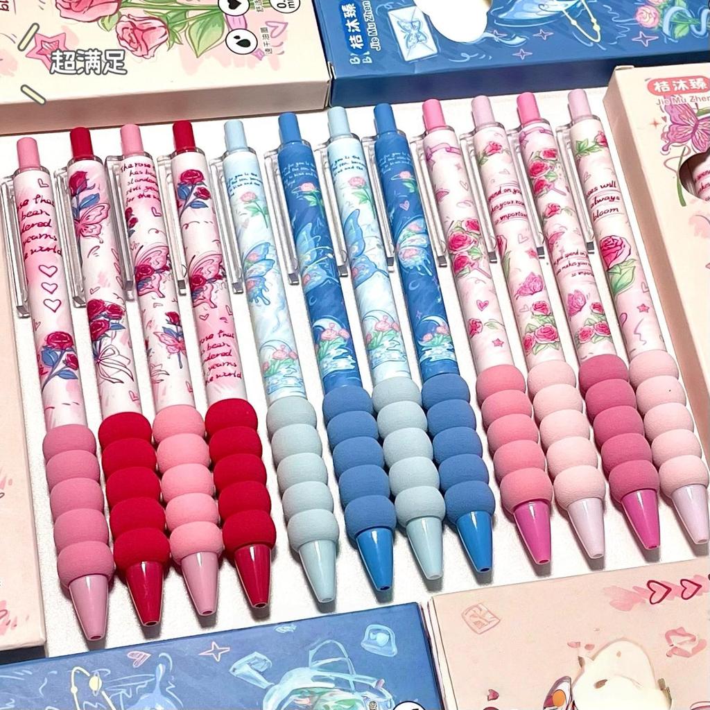 4 szt. Długopisy żelowe wysuwane z motylkami, płynne pisanie z wygodnym uchwytem, 0,5 mm, czarny tusz, artykuły biurowe do pisania