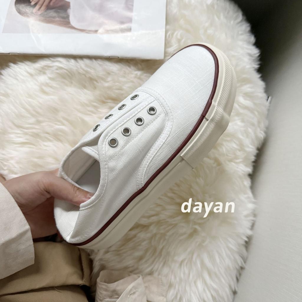 European boutique autumn breathable linen one-pedal lazy shoes thick-soled low-top canvas shoes fashionable casual little white shoes