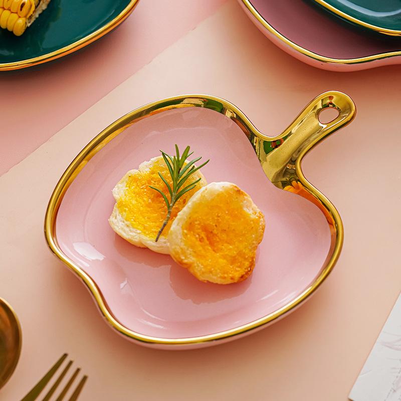 Creative Gold Edged Handle Ceramic Plate, Tableware, Dishes, Dessert Plate, Home Breakfast Plate, Kitchen, Restaurant Utensils