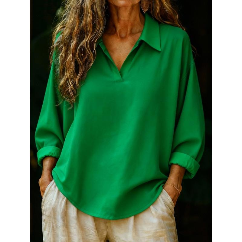 BITCED Women's Fashion Casual Solid Color Print Short Sleeve POLO Neck Blouses & Shirts