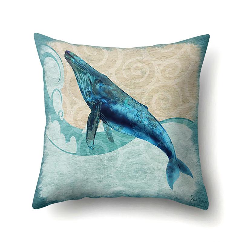 Polyester Pillowcase Peach Leather Velvet Cushion Cover Marine Life Seahorse Octopus Printed Pillowcase Car Cushion