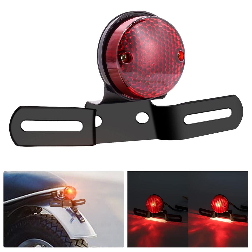 Biqing Motorrad Rücklicht mit Halterung, Rundes Motorrad Kennzeichenlicht Brems-Stopplicht Lauflicht