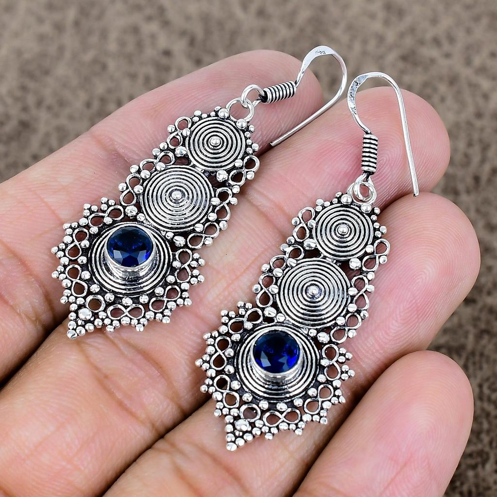 London Blue Topaz Gemstone 925 Sterling Silver Jewelry Earring 2.25" KKG-765