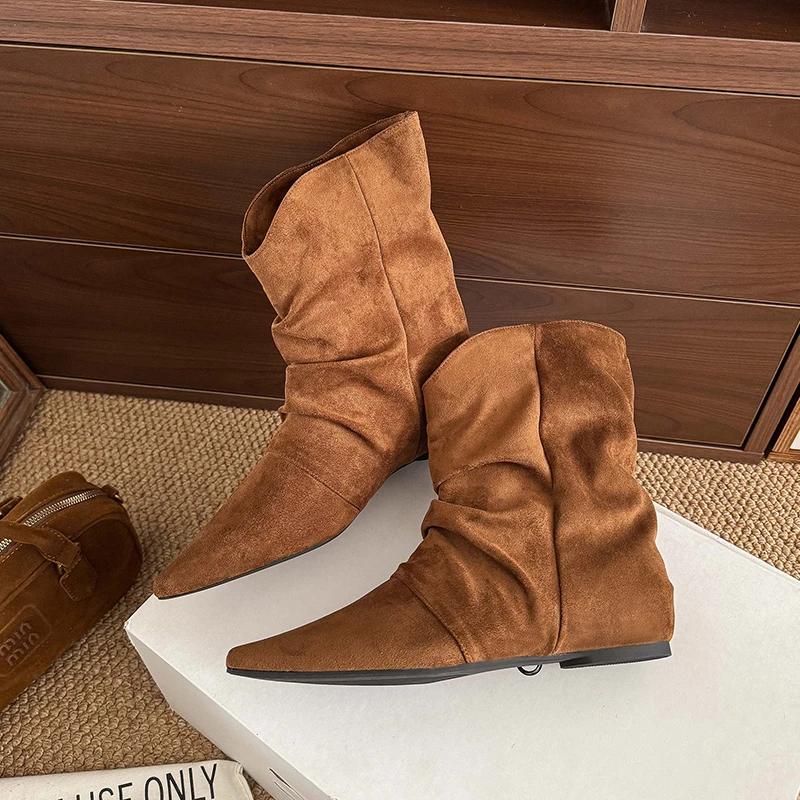 New Fashion Vintage Design Pointed Toe Women Ankle Boots Fashion Slip On Short Booties Autumn Winter Shoes For Woman