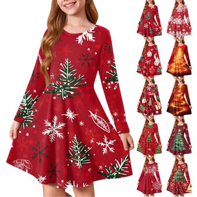 Girls' Princess Dress - Long Sleeve A-Line T-Shirt Dress Christmas Day