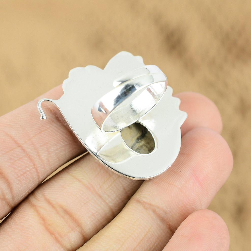 Mothers Day Deal Sterling Silver Porcelain Jasper Gemstone Flower Promise Ring