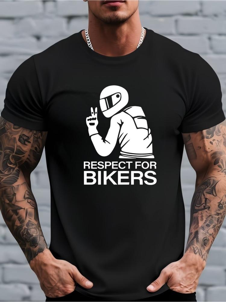 Unisex Summer Short Sleeve T Shirt Respect For Bikers Graphic Tee Motorcycle Rider Biker Crew Neck Casual Streetwear Unisexs Daily Top
