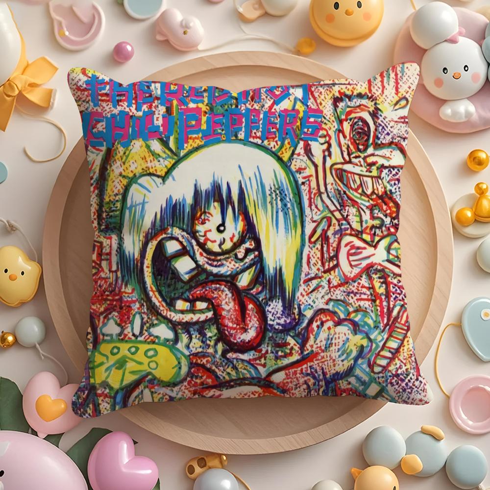 Red Hot Chili P-Peppers Band Cushion Cover Plush Fabric Soft Double-Sided Printed Sofa Pillow Case Colorfast Home Decor Gift