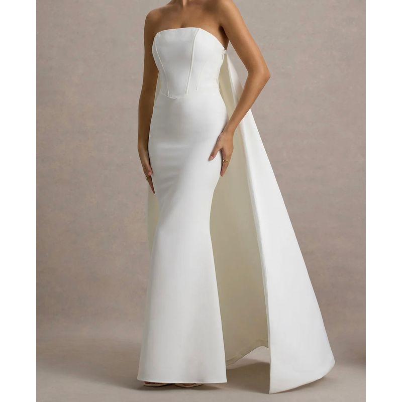 

French style Aura C Birthday Banquet Party Party Shawl Tube Top Elegant Goddess Mopping Floor Long dress Evening dress White 2XL(16)