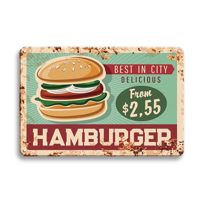Hot Dog Fresh Hamburgers Metal Tin Signs BBQ Vintage Posters Home Kitchen Wall Decor Iron Plate Painting Fast Food Shop Plaques