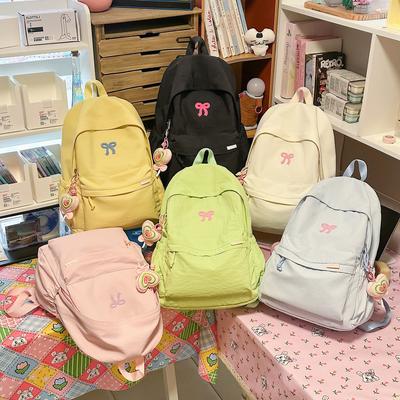 Schoolbag Korean Ins Style Bow Backpack Middle School Girls Schoolbag Large Capacity Lightweight Cute Girl Heart Backpack