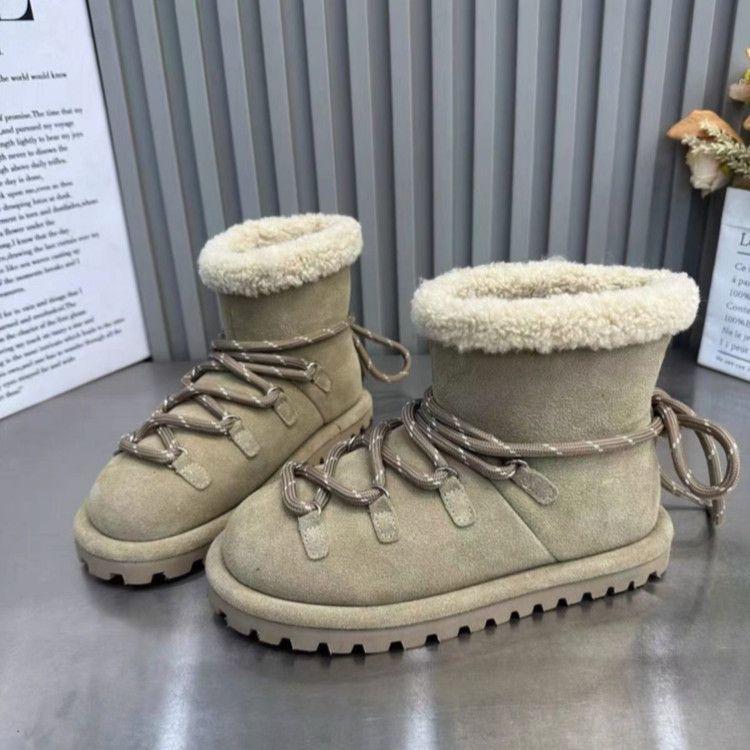 Women's fur integrated thick bottom heightening winter lightweight padded warm snow boots non-slip wear casual sports short cotton boots