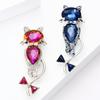 Glass Cat Brooch for Women Rhinestone Animal Kitten Lapel Pins Party Accessories