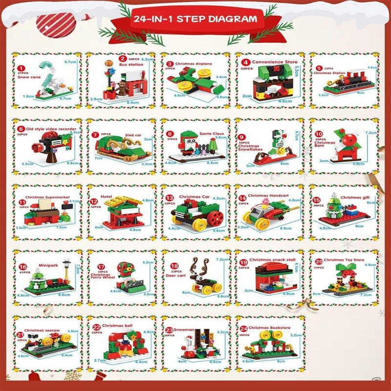 2025 24-Day Advent Calendar Christmas Train Building Set with 777 Building Blocks 24-day Countdown Calendar Surprise Gift Box