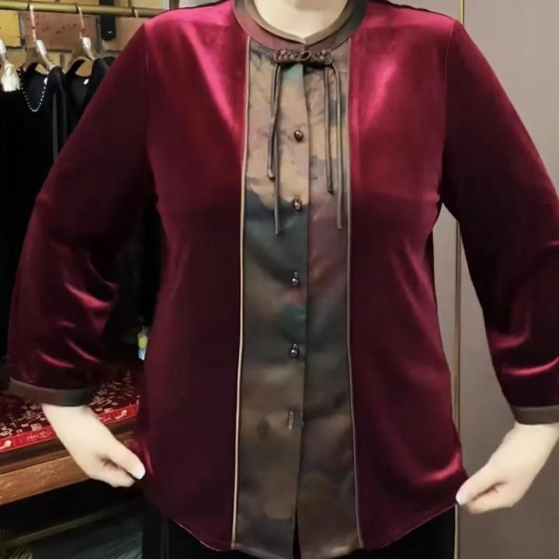 

Новый кардиган на пуговицах с длинным рукавом и воротником-стойкой, свободный, в стиле ретро, элегантный топ из золотого бархата для женщин L красный