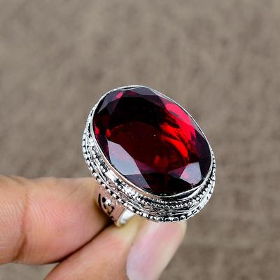 Anello Gioiello Fatto a Mano in Argento Sterling 925 con Pietra di Granato Misura 7 KKG-469