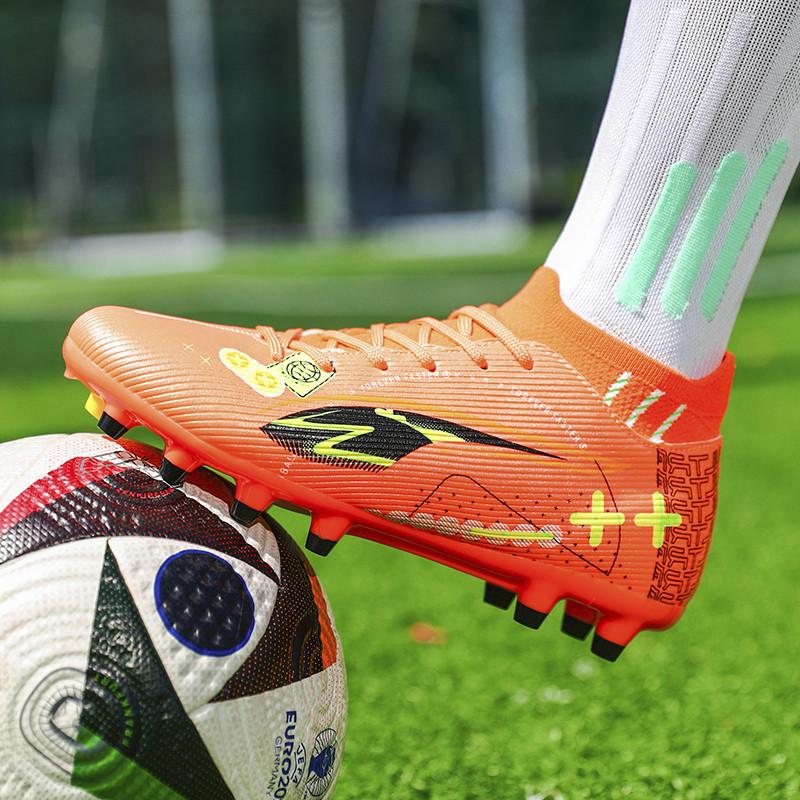 Pomarańczowe Męskie Buty Piłkarskie na Boisko Wysoka Jakość FG/TF Męskie Trampki Futsalowe Meczowe Unisex Treningowe Buty Piłkarskie chuteira futsal