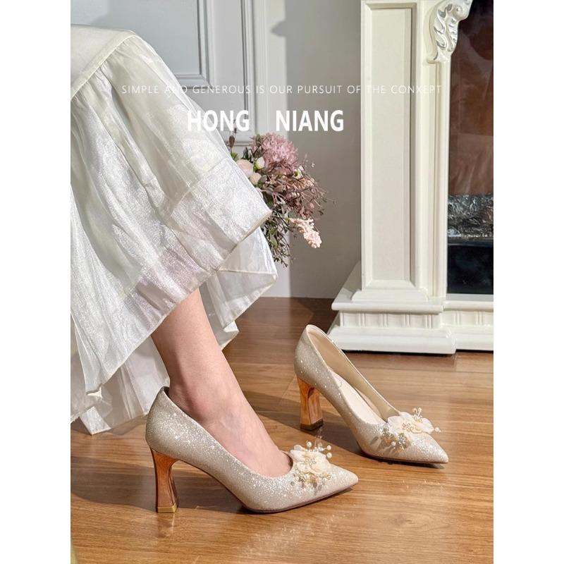 Fashion Bride Wedding Shoes French Main Wedding Dress Two Wear Not Tired Feet 2025 New Versatile High Heels for Women