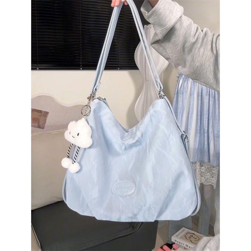

K-style Minimalist Commuter Tote Mori Style Classy Soft Glutinous Student Class Backpack One-Shoulder Crossboby Bag Blue without pendant