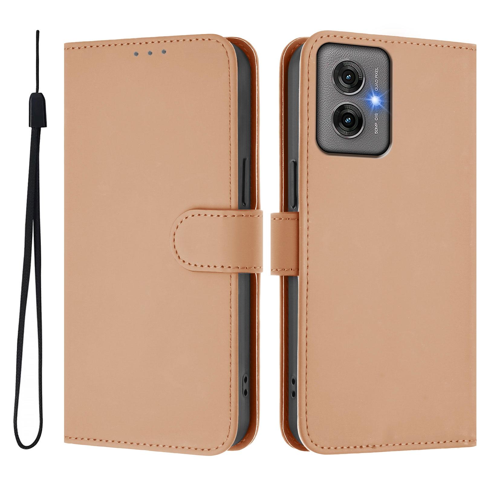

For Motorola Moto G55 5G Case Solid Color Wallet Leather Phone Cover with Strap Nude
